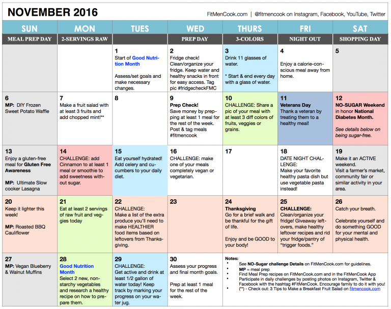 November 2016 Healthy Habits Calendar –