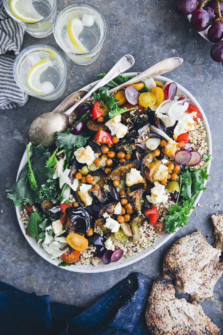 Roasted Aubergine & Millet Salad with Hot Chickpeas and Feta — Green Kitchen Stories