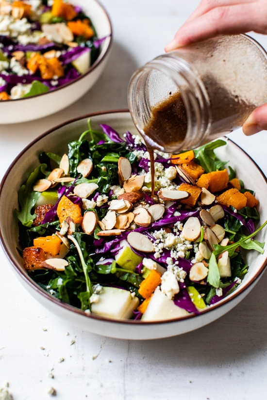 Kale and Butternut Squash Salad with Pears and Almonds