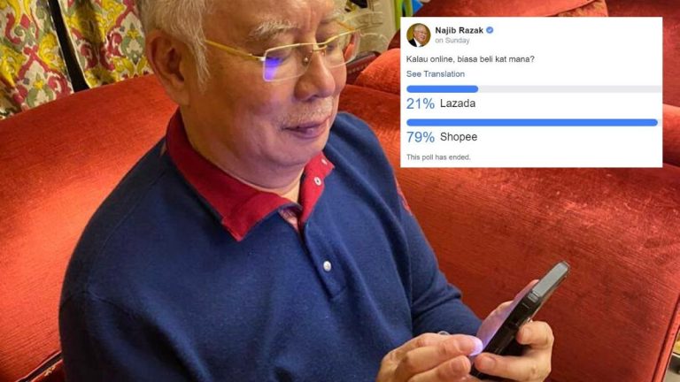 Ex-PM Najib Razak Posts Lazada vs Shopee Poll On His Official FB Page