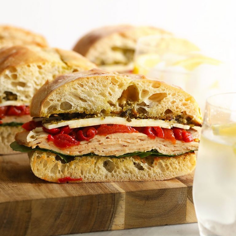 Grilled Roasted Red Pepper, Pesto Turkey Sandwiches