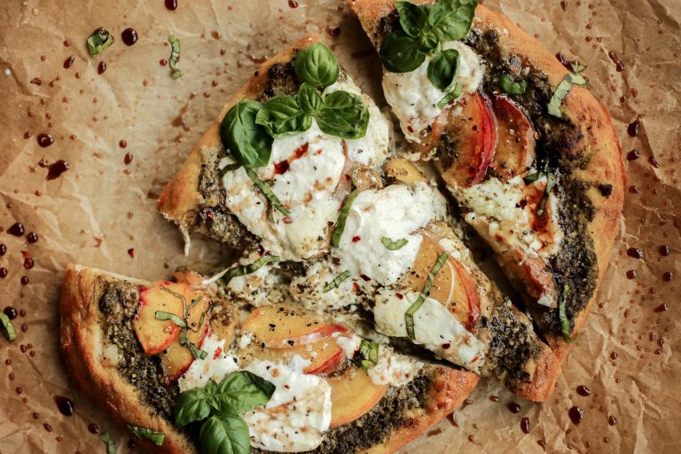 Peach, Pesto, and Balsamic Pizza is Summer on a Crust