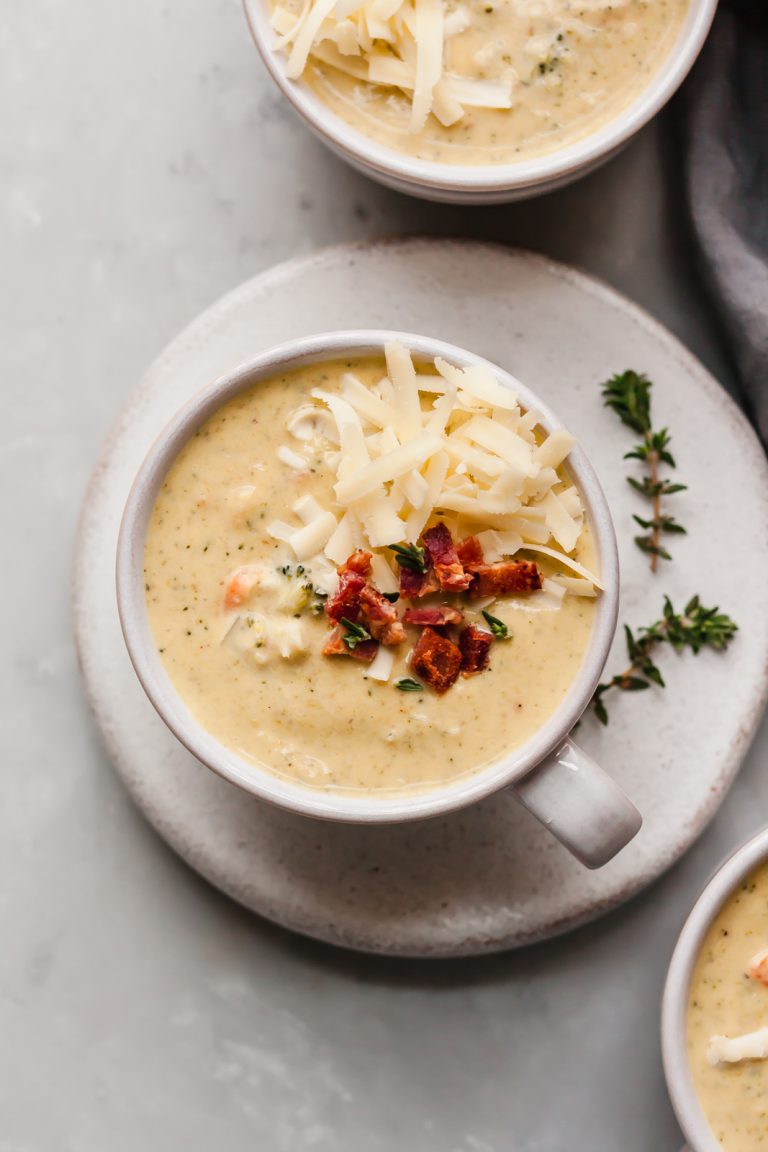 Lightened Up Cheddar Cauliflower Broccoli Soup