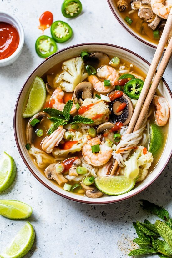 Quick Shrimp Pho with Vegetables (Vietnamese Noodle Soup)