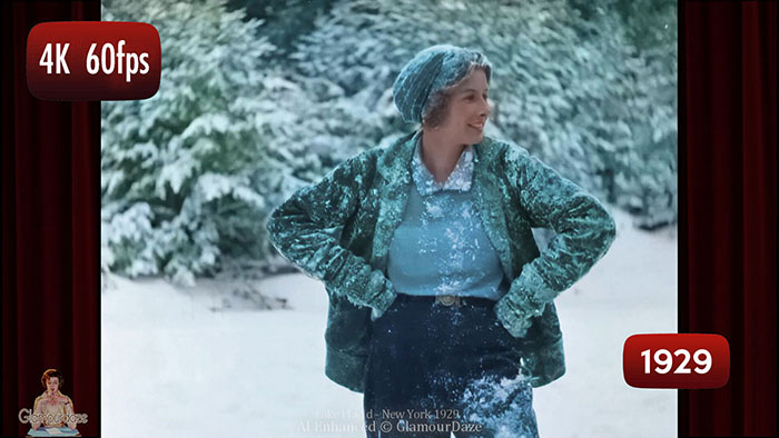 Snowball Fight 1929 – AI Restored 1920s Film