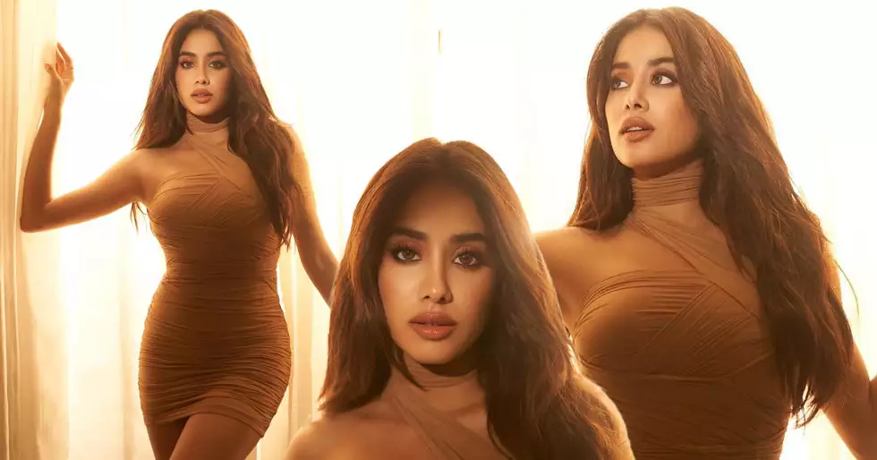 Janhvi Kapoor looks mesmerising in a stunning brown bodycon gown. See pics